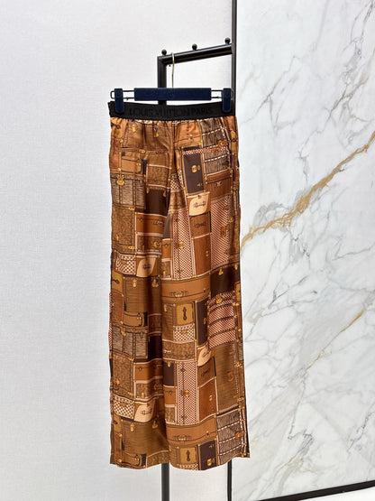 Printed Silk Straight Leg Pants