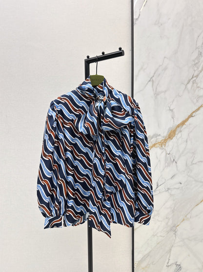 Ribbon 3D Print Silk Shirt