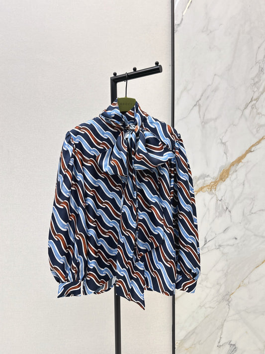 Ribbon 3D Print Silk Shirt