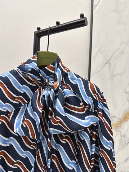 Ribbon 3D Print Silk Shirt