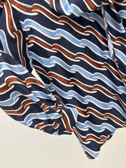 Ribbon 3D Print Silk Shirt