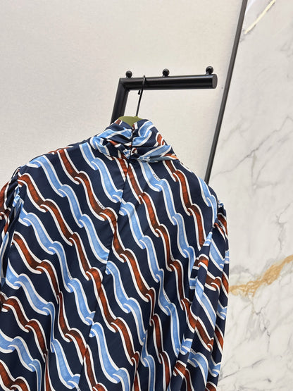 Ribbon 3D Print Silk Shirt