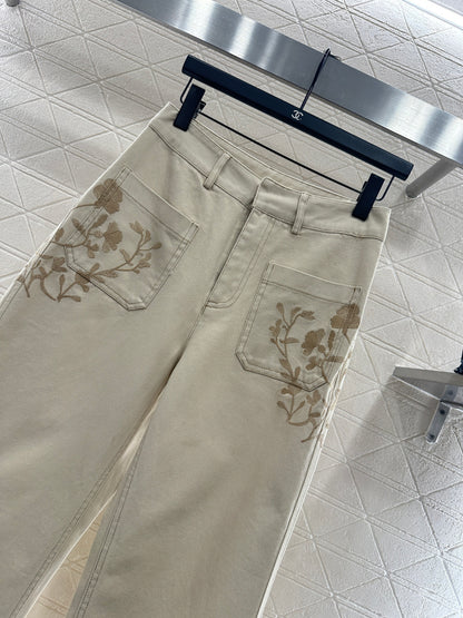 Embroidered Denim Pants