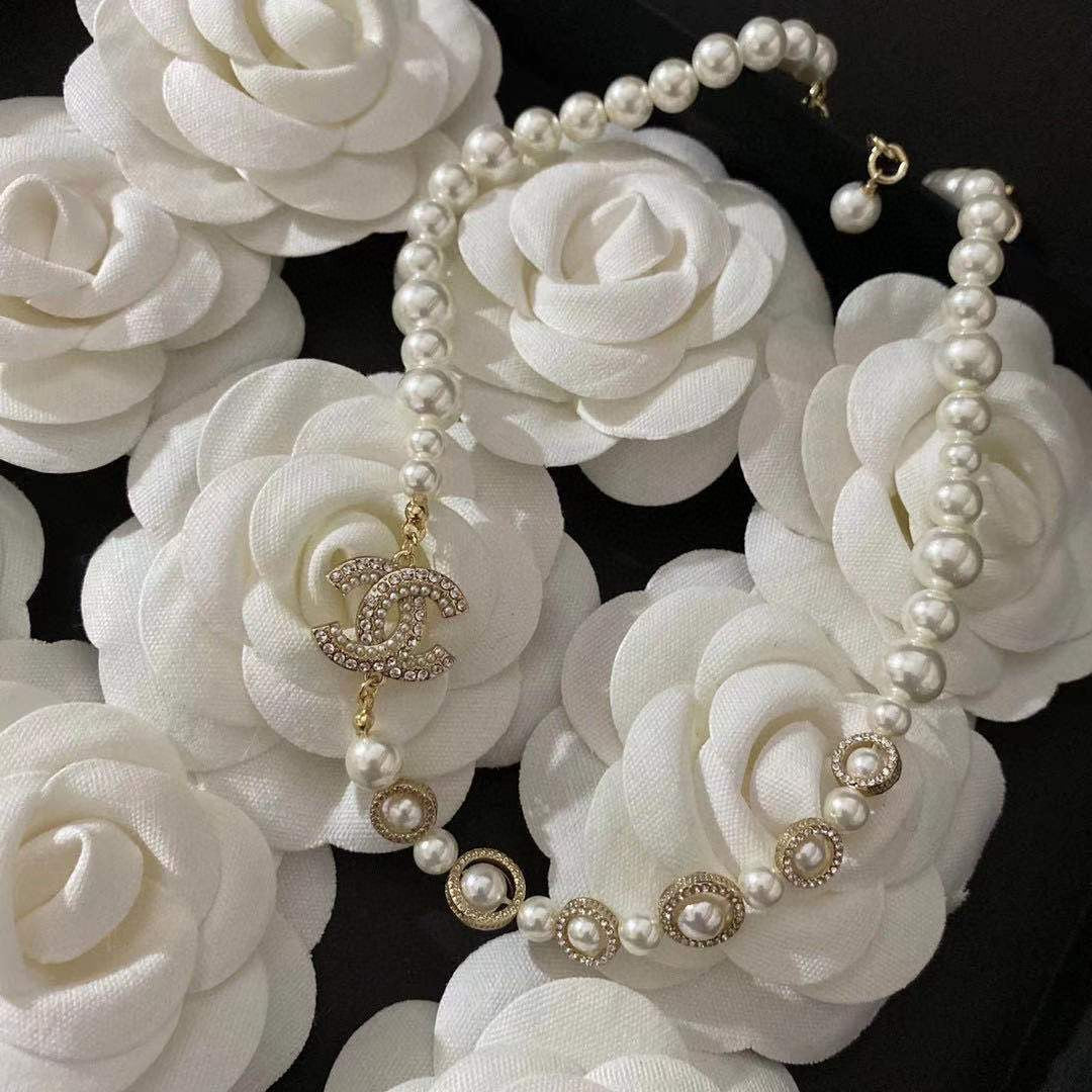 Crystal Pearl Letter Necklace