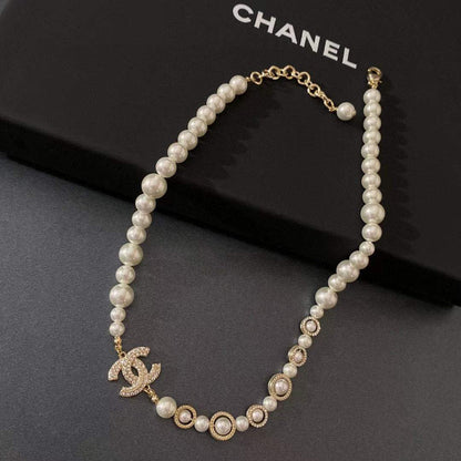 Crystal Pearl Letter Necklace