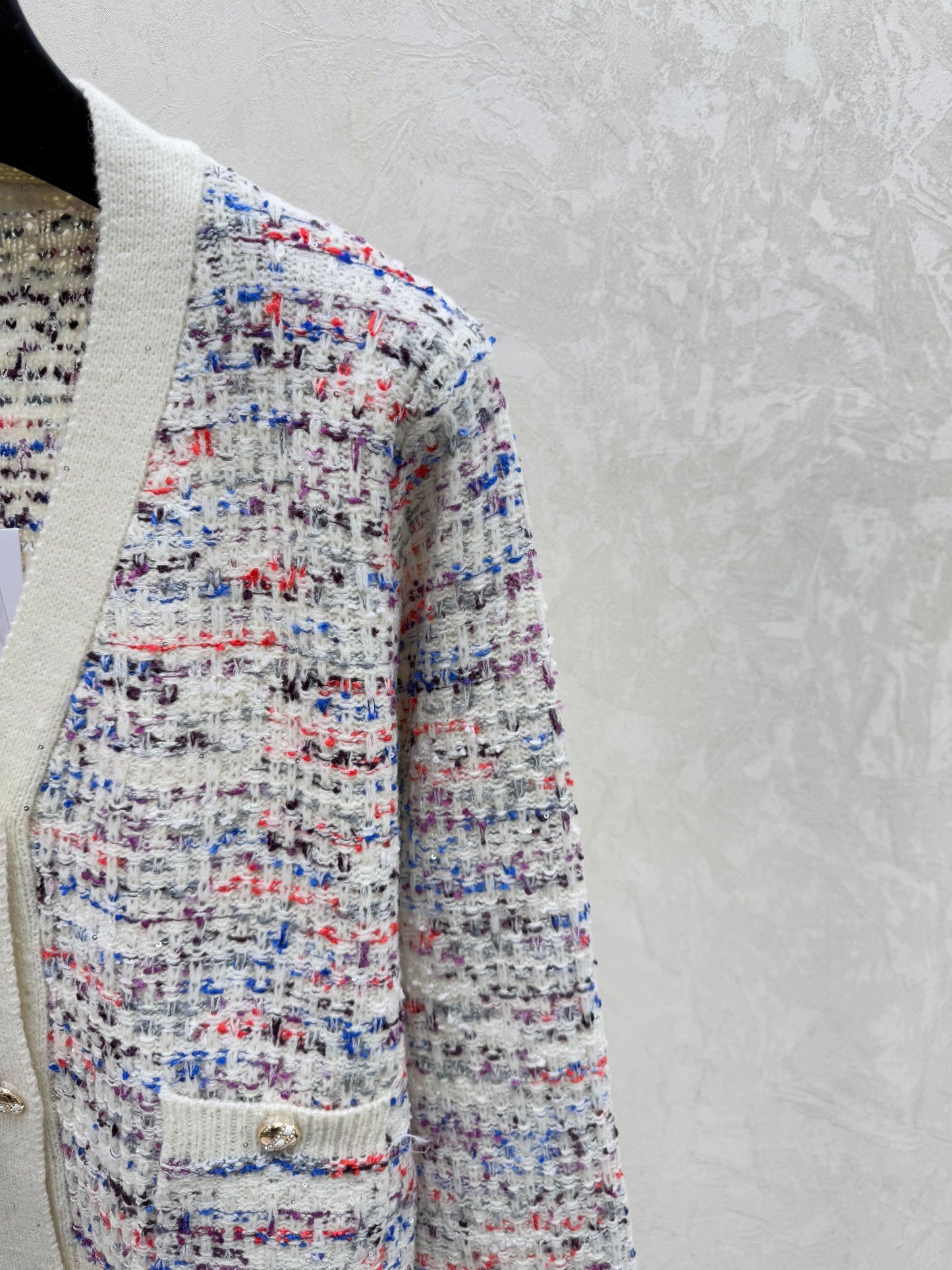 Color-blocked minimalist V-neck knit long-sleeved cardigan
