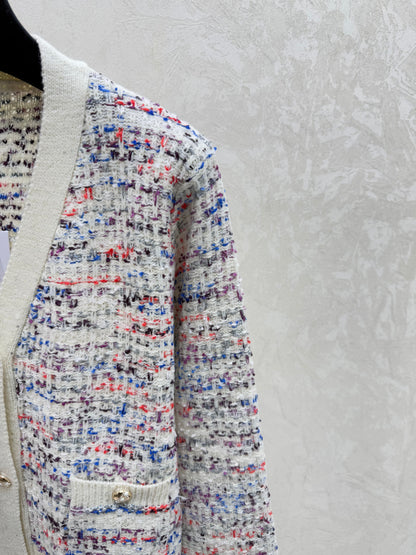 Color-blocked minimalist V-neck knit long-sleeved cardigan