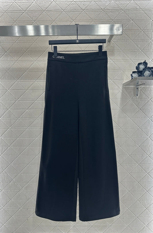 Embroidered Wide-Leg Pants