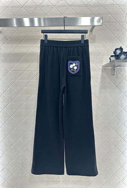 Embroidered Wide-Leg Pants