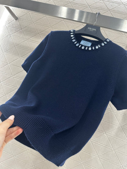 Rhinestone Knit Short-Sleeve Top