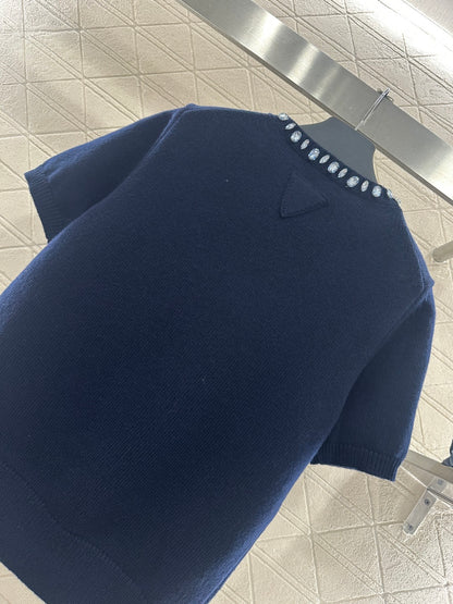 Rhinestone Knit Short-Sleeve Top