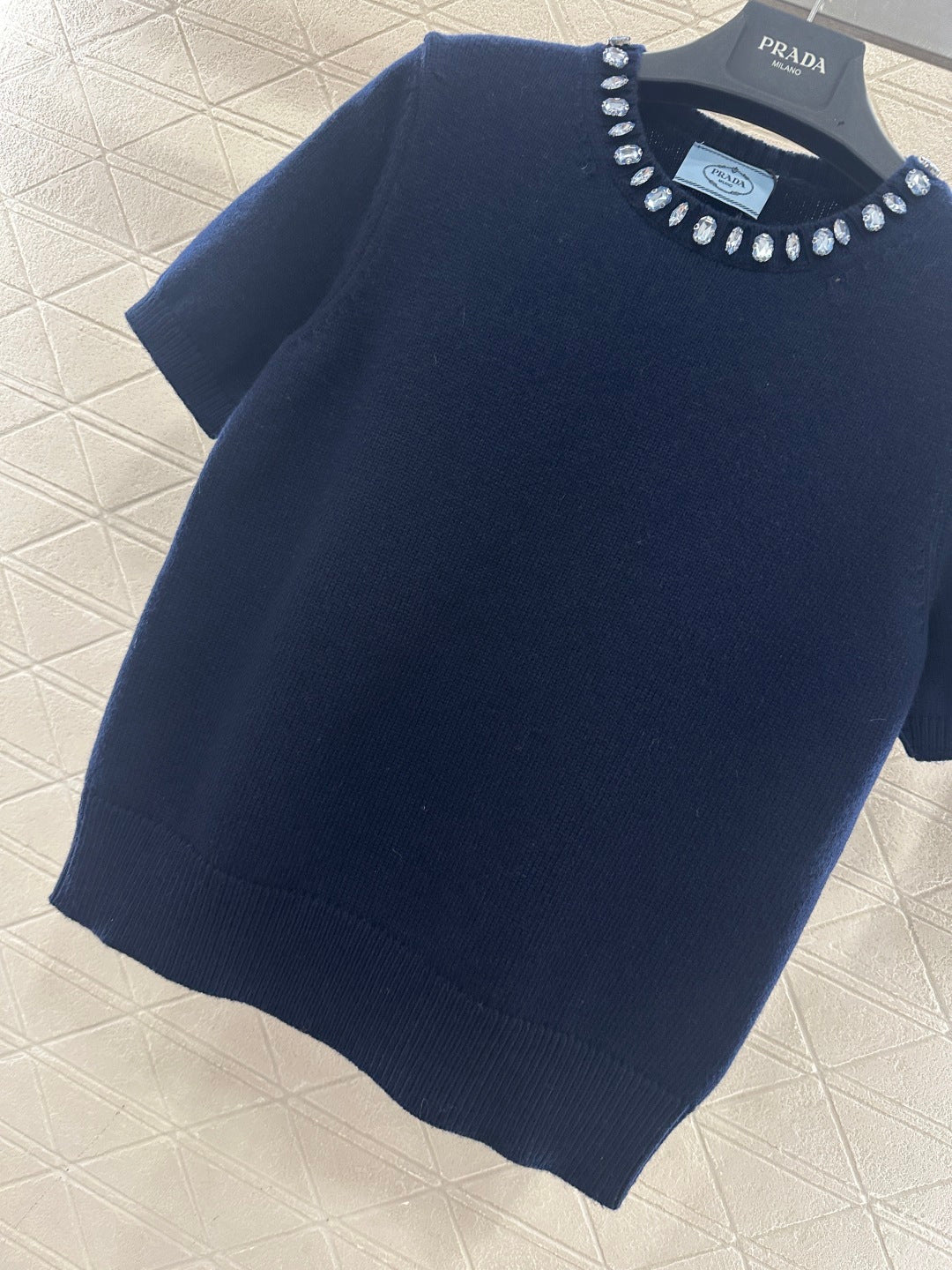 Rhinestone Knit Short-Sleeve Top