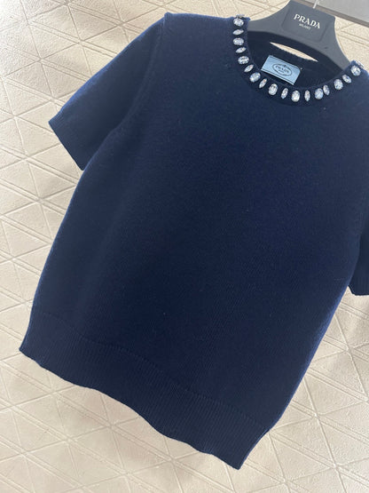 Rhinestone Knit Short-Sleeve Top