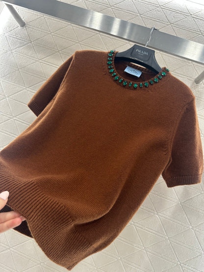 Rhinestone Knit Short-Sleeve Top