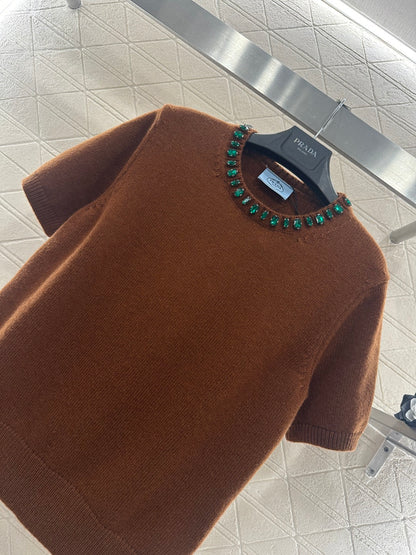 Rhinestone Knit Short-Sleeve Top