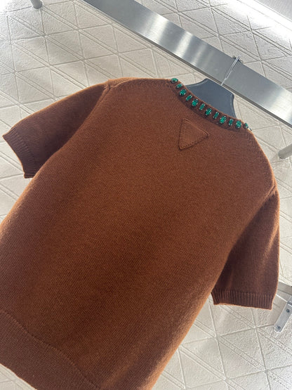 Rhinestone Knit Short-Sleeve Top