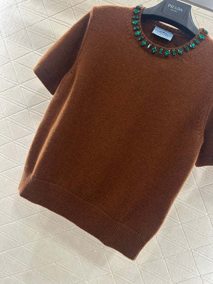 Rhinestone Knit Short-Sleeve Top