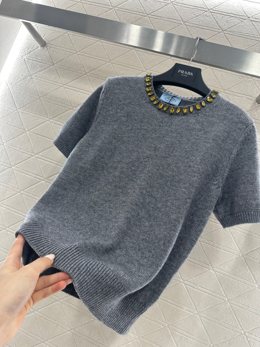 Rhinestone Knit Short-Sleeve Top