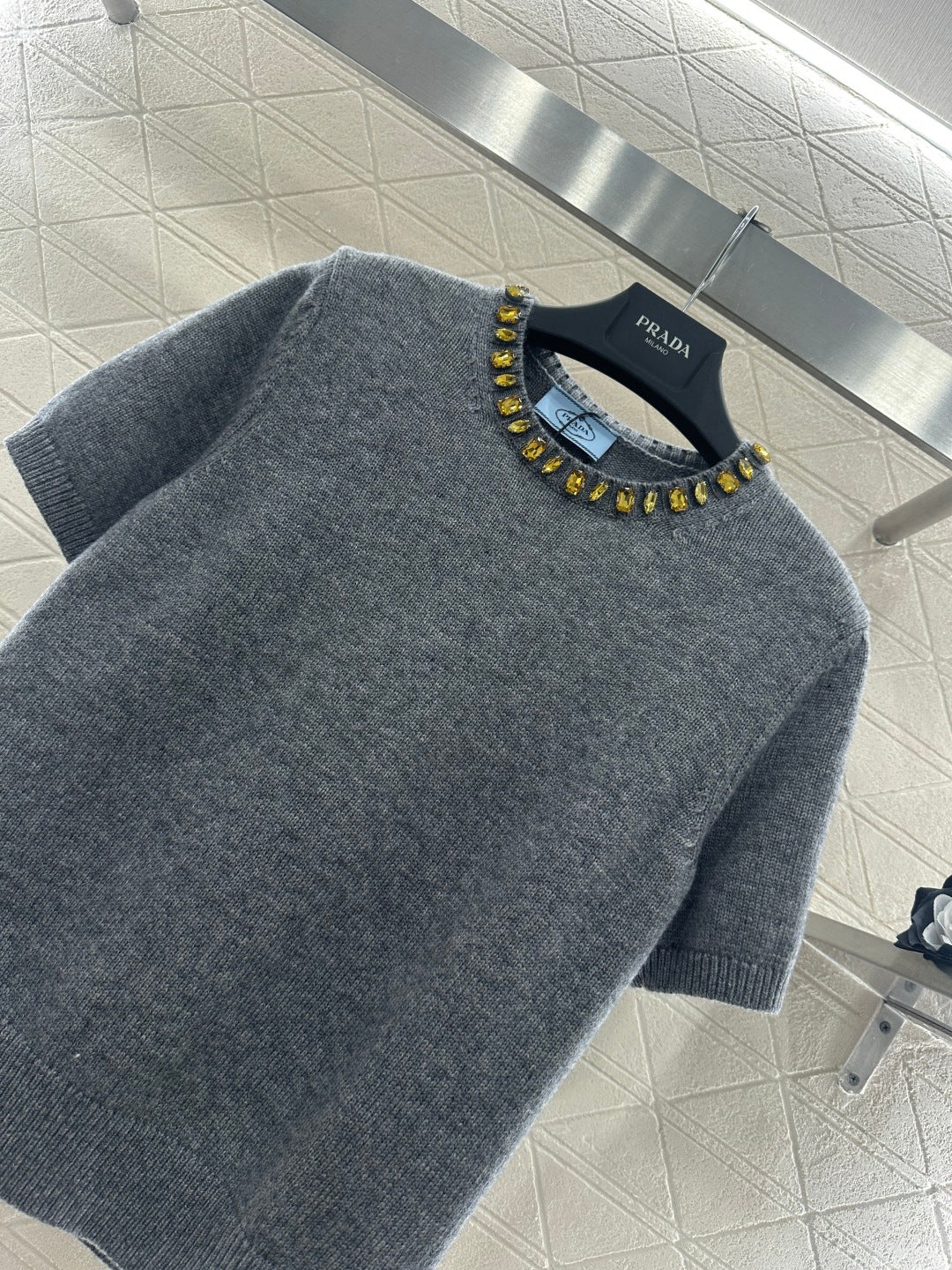 Rhinestone Knit Short-Sleeve Top