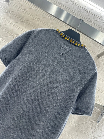 Rhinestone Knit Short-Sleeve Top