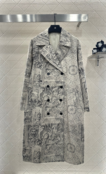Printed Denim Long Coat