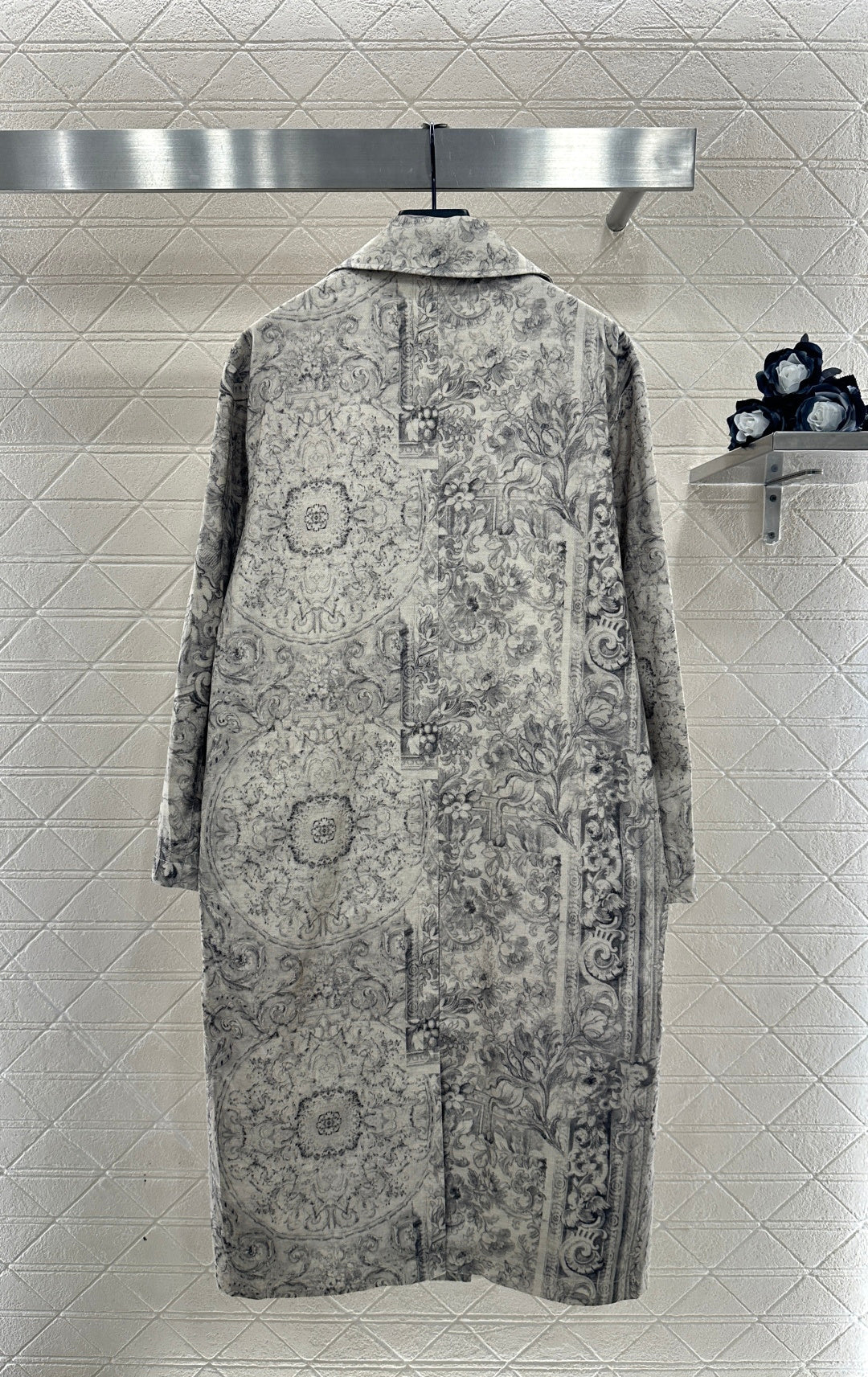 Printed Denim Long Coat