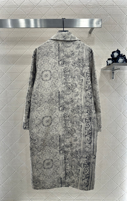 Printed Denim Long Coat