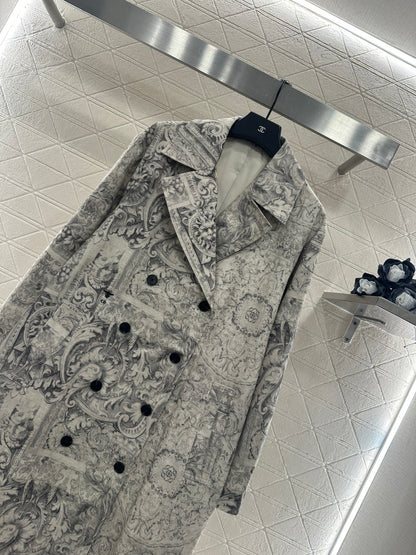 Printed Denim Long Coat