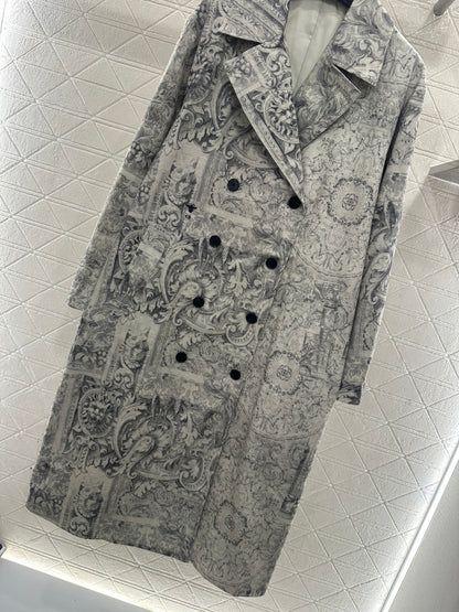 Printed Denim Long Coat