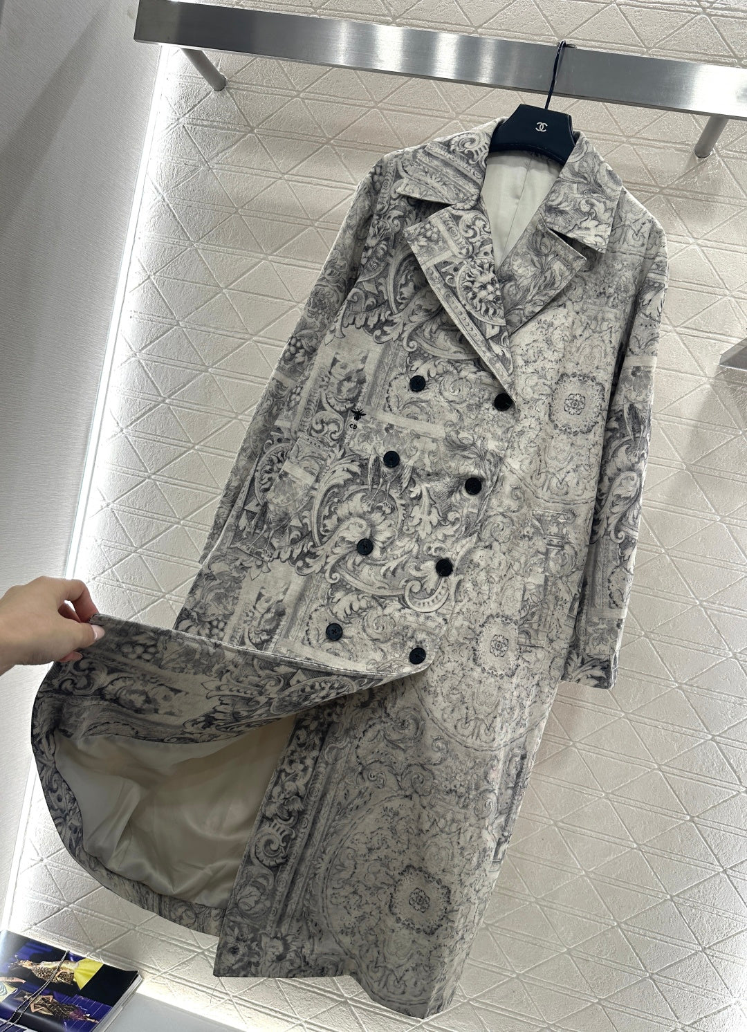 Printed Denim Long Coat
