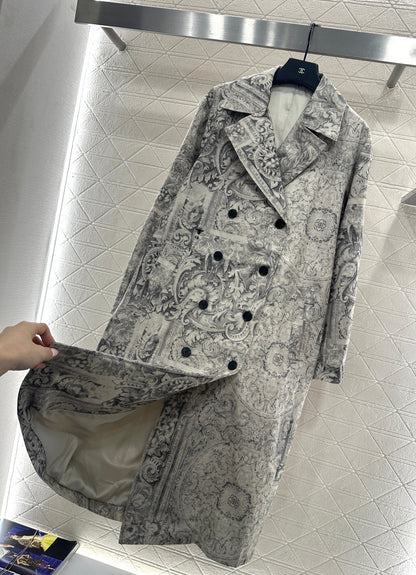 Printed Denim Long Coat