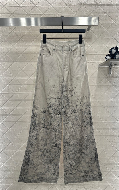 Printed Denim Pants