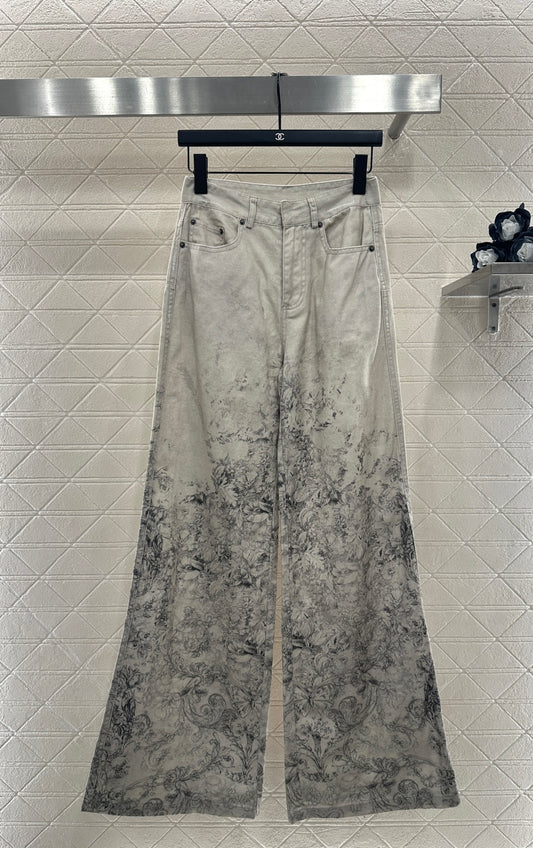 Printed Denim Pants