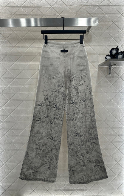 Printed Denim Pants