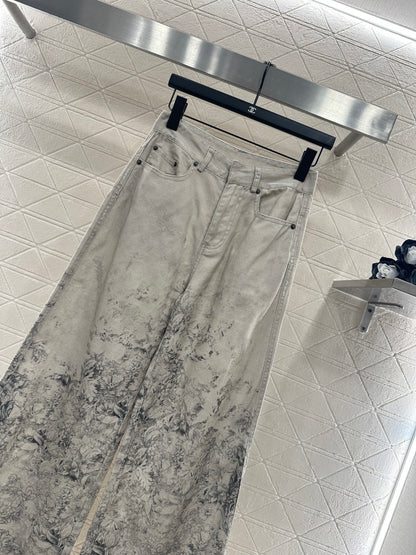 Printed Denim Pants
