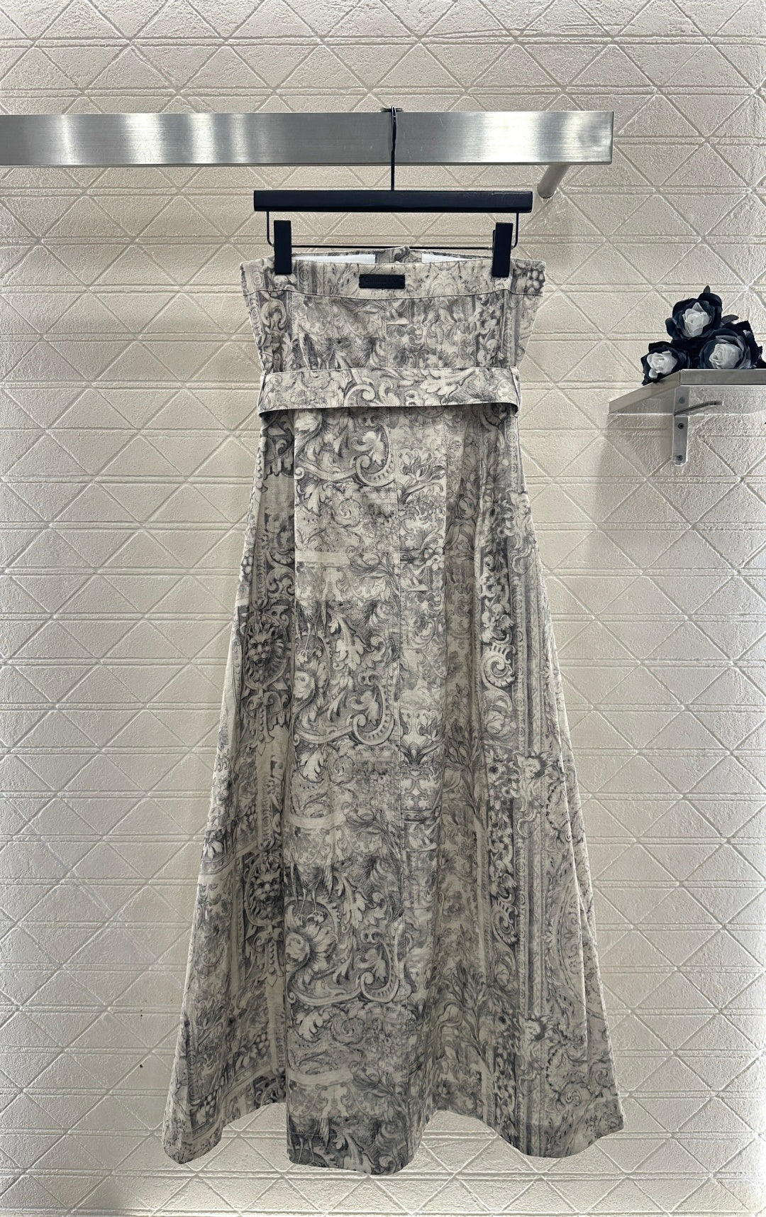 Printed Denim Strapless Dress