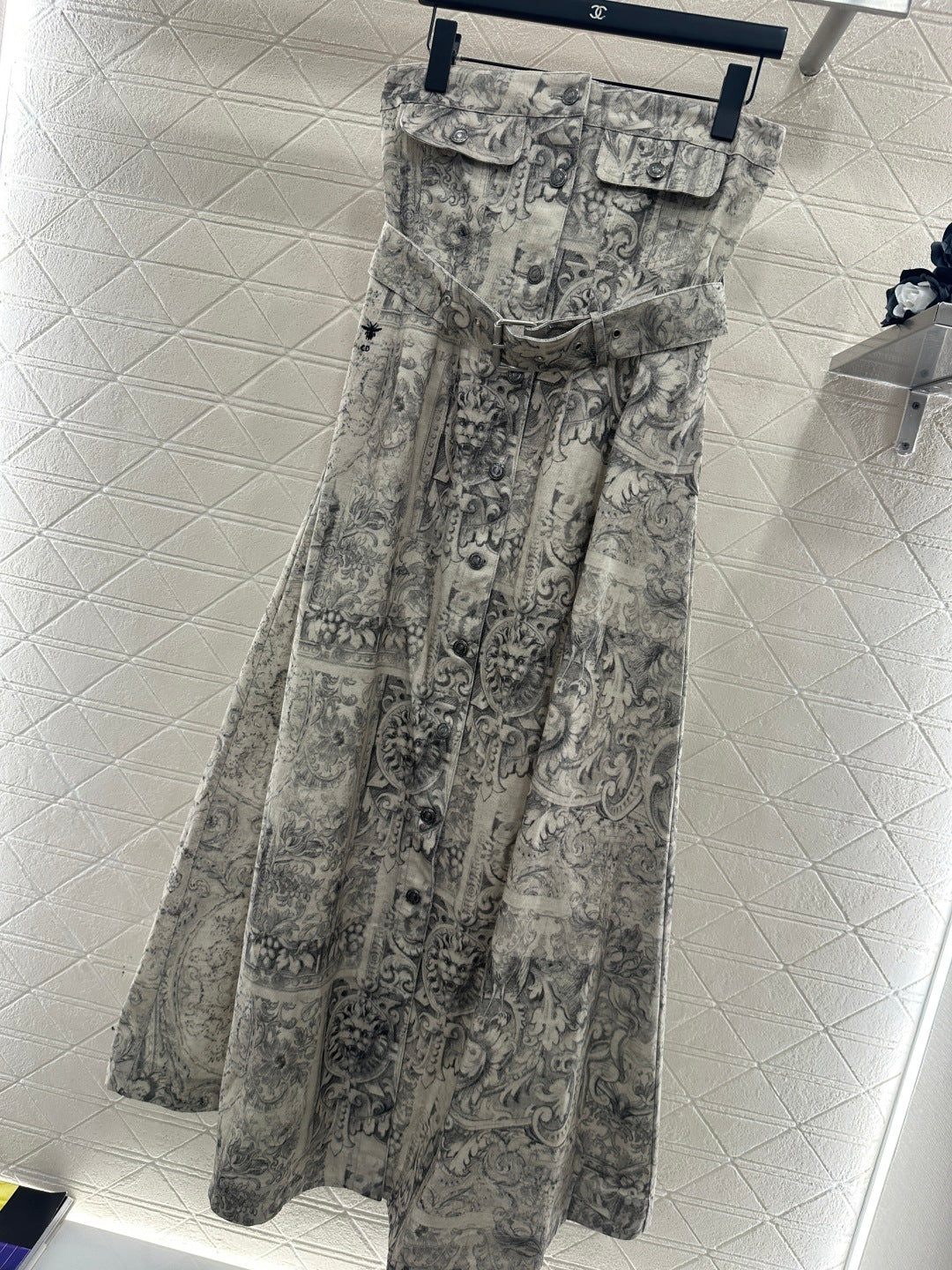 Printed Denim Strapless Dress