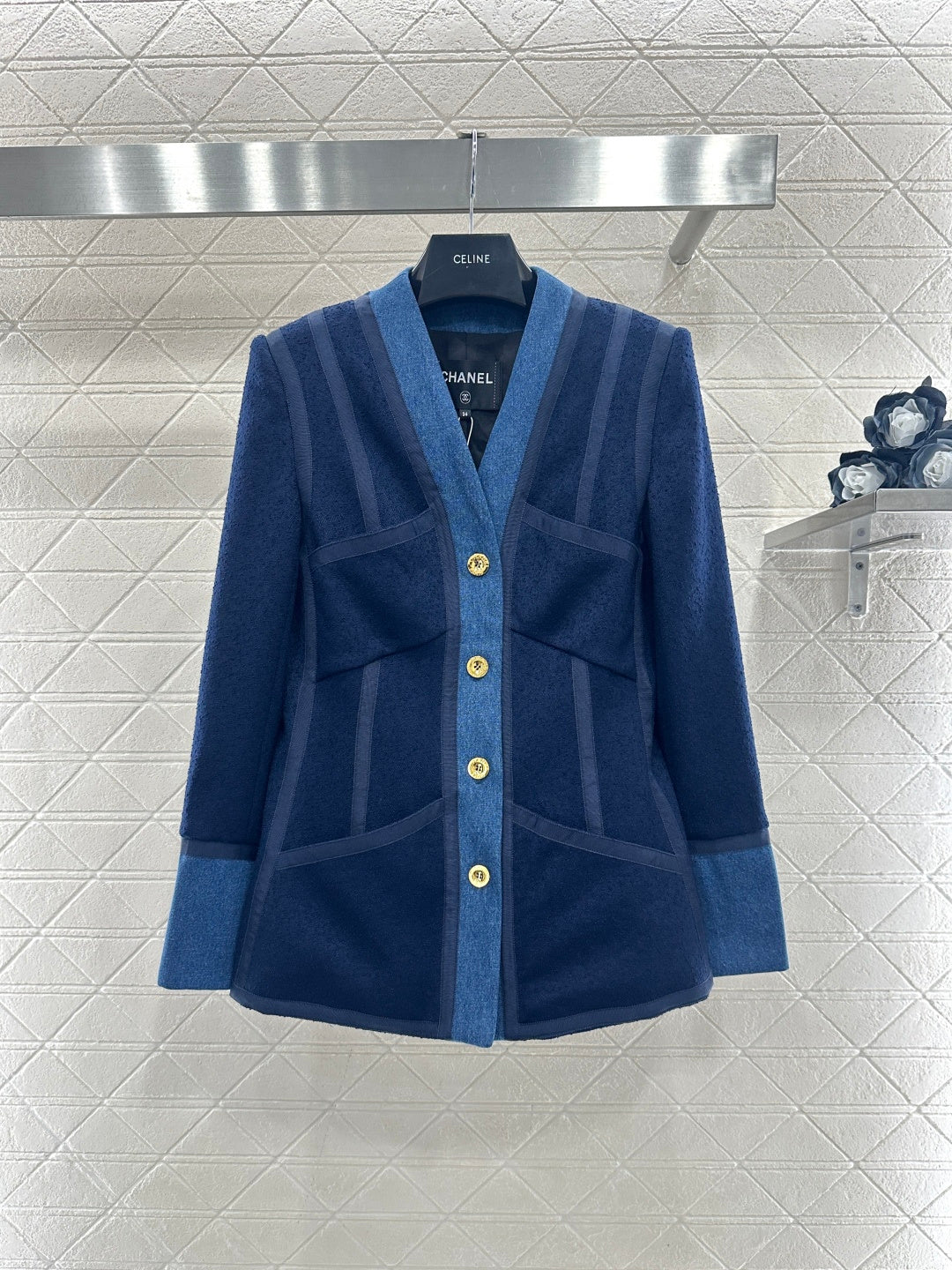 Vintage Denim Patchwork Wool Coat