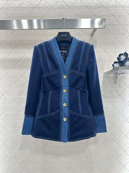Vintage Denim Patchwork Wool Coat