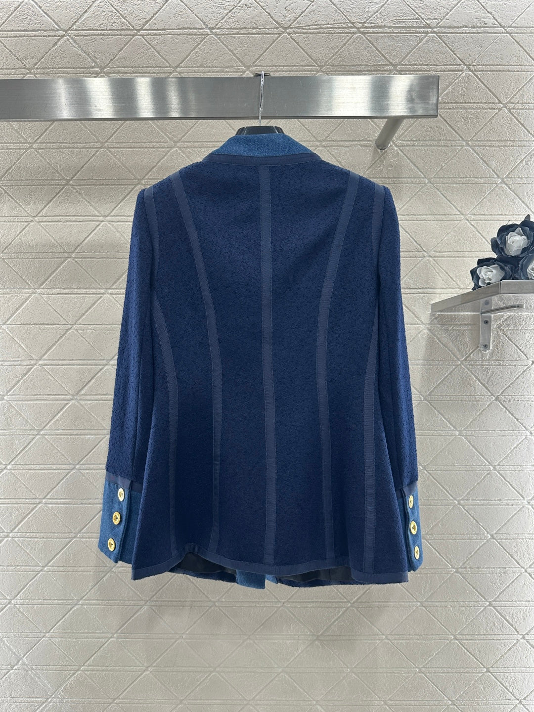 Vintage Denim Patchwork Wool Coat