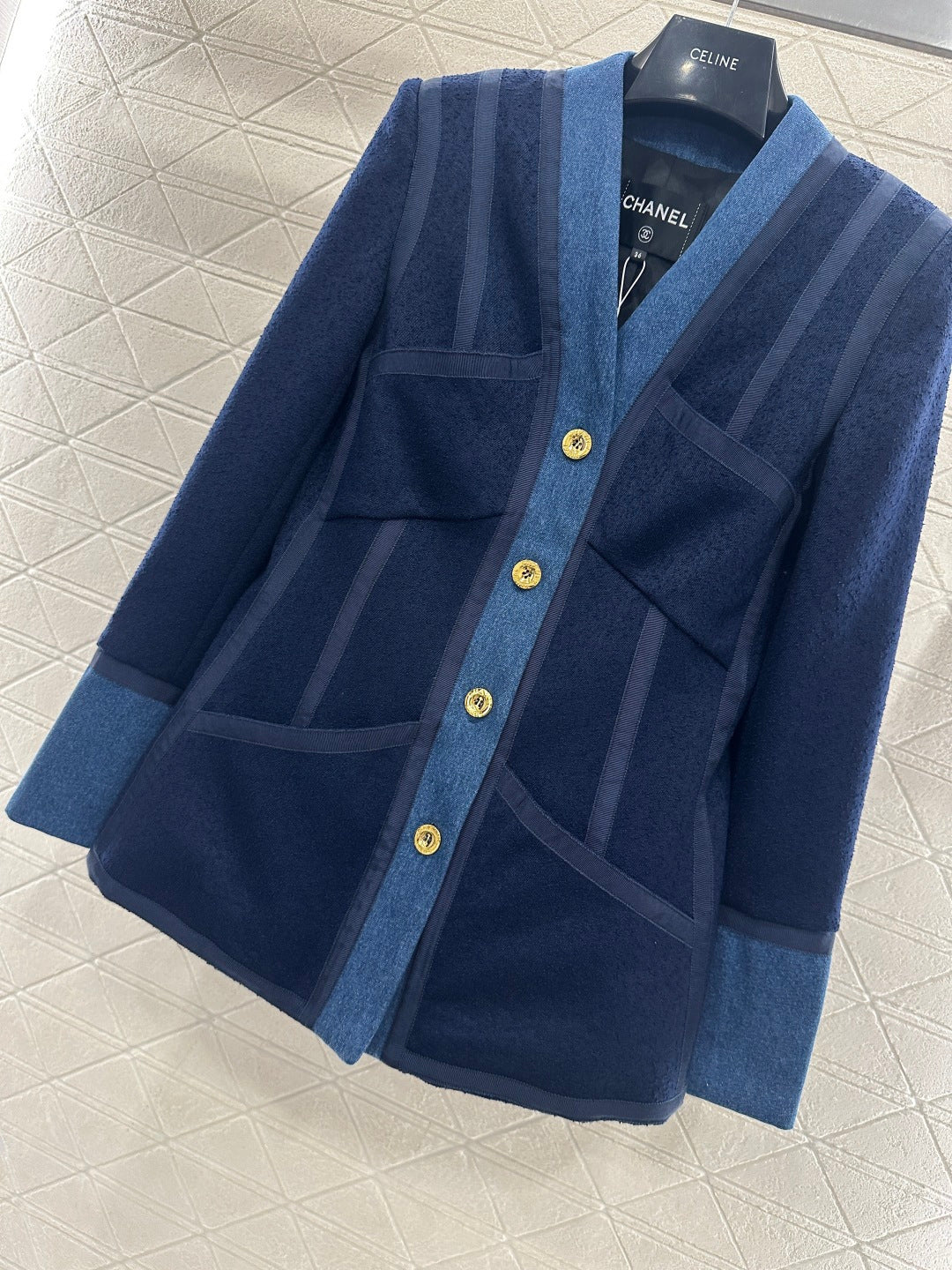 Vintage Denim Patchwork Wool Coat