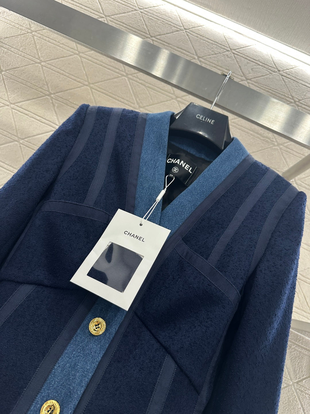 Vintage Denim Patchwork Wool Coat