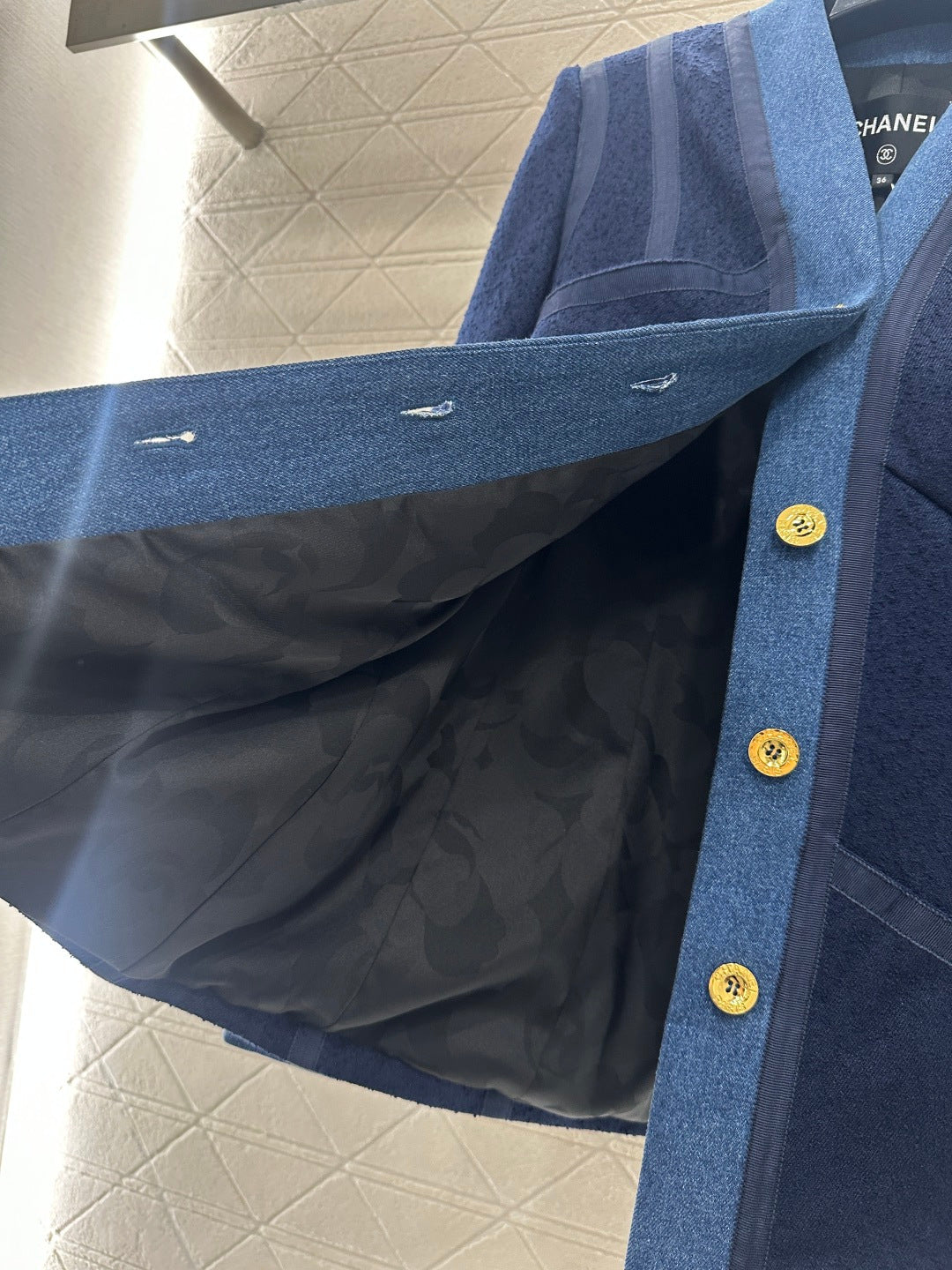 Vintage Denim Patchwork Wool Coat