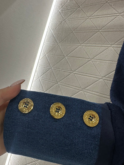Vintage Denim Patchwork Wool Coat
