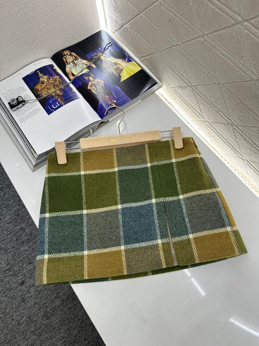 Plaid Wool Mini Skirt