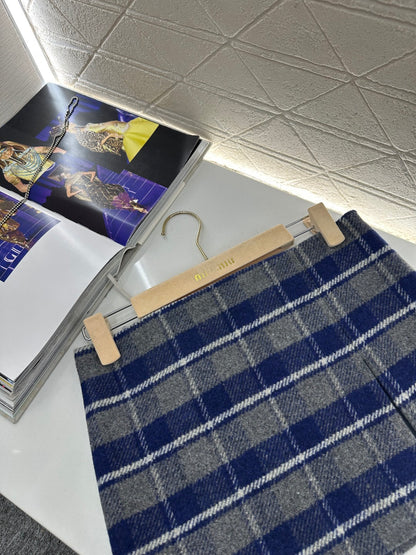 Plaid Wool Slit Mini Skirt