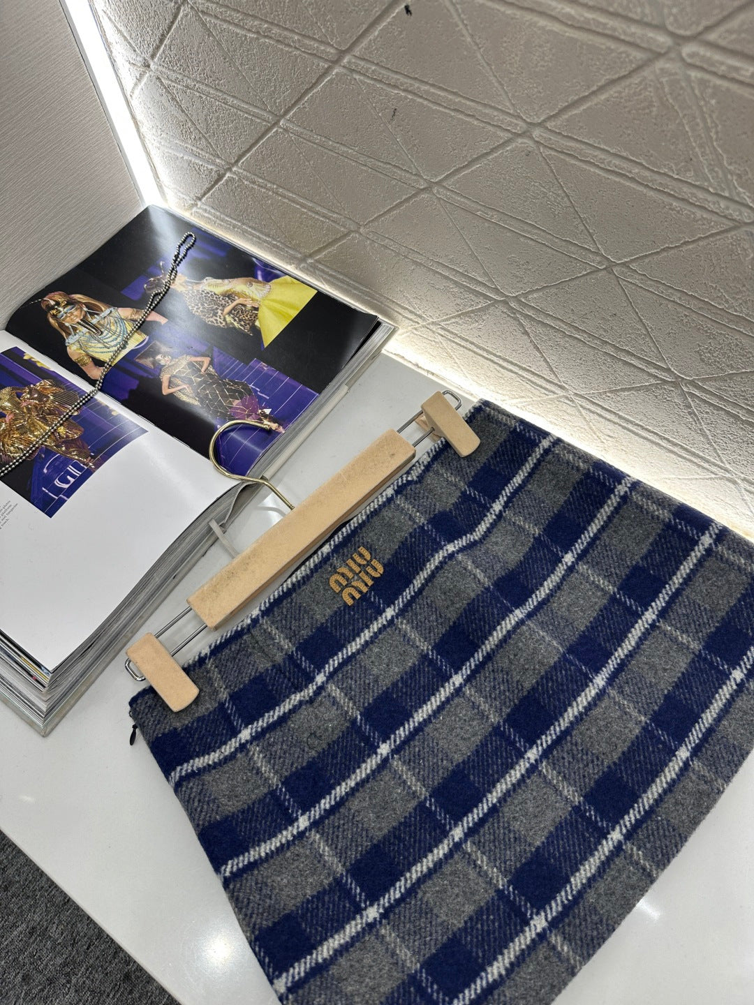 Plaid Wool Slit Mini Skirt