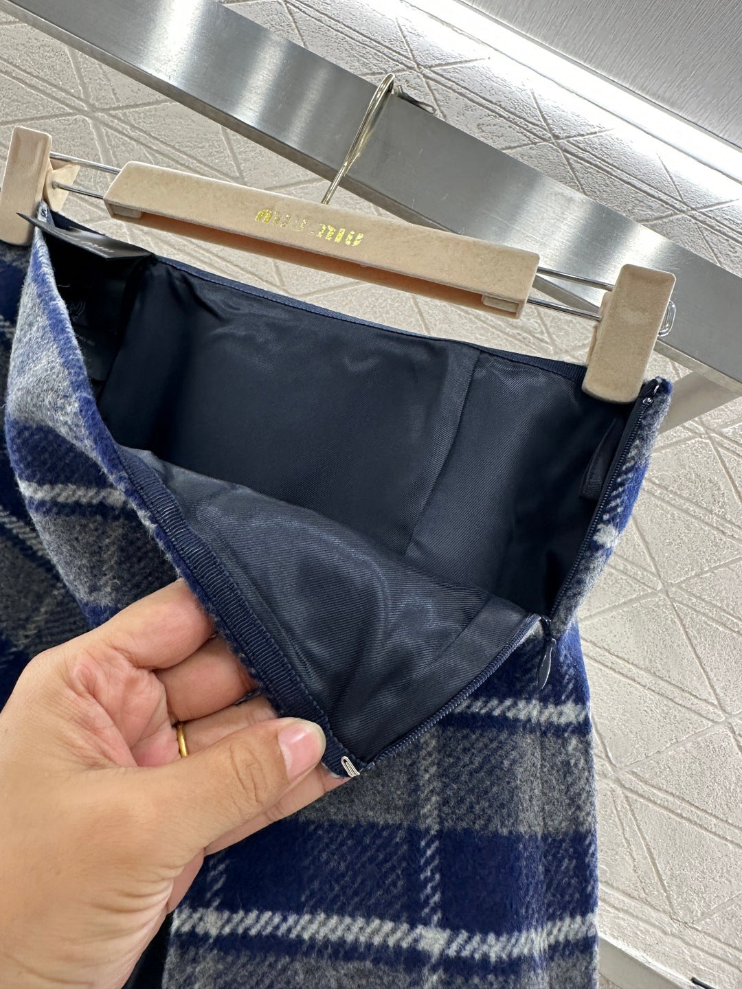 Plaid Wool Slit Mini Skirt