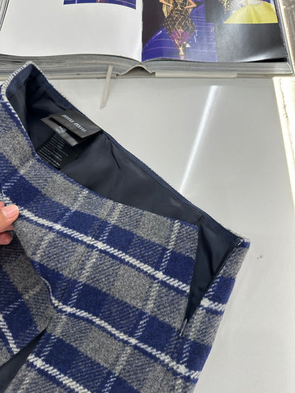 Plaid Wool Slit Mini Skirt