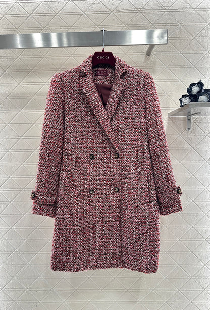 Plaid Tweed Collared Dress Coat